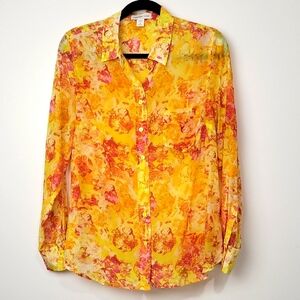 COTTON SILK BLEND COLDWATE CREEK WOMEN'S  SUN GLOW BUTTON DOWN NWT  TOP SIZE M
